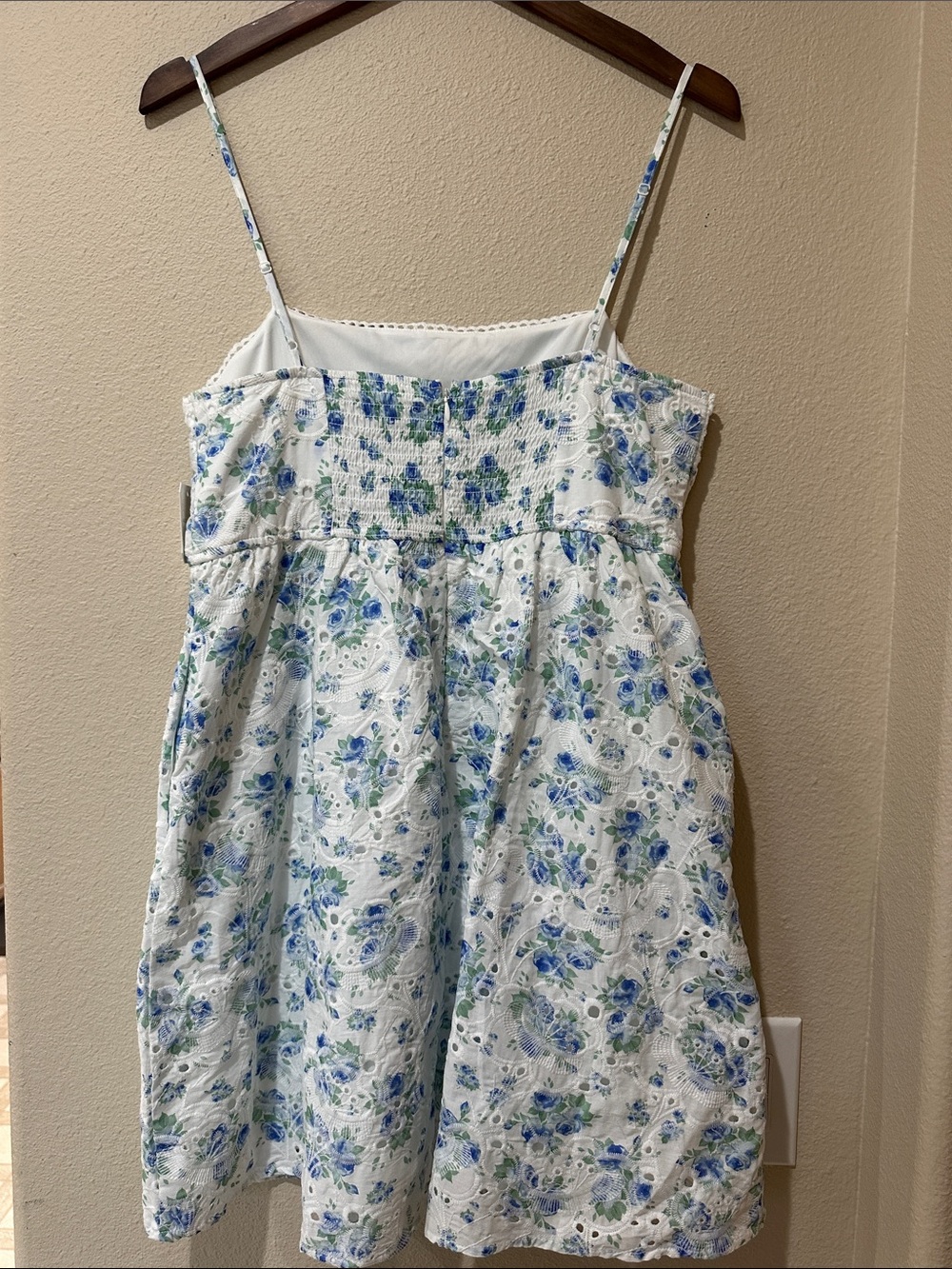 Altar'd State White Eyelet Dress with Blue and Green Floral Print - Picture 3 of 4